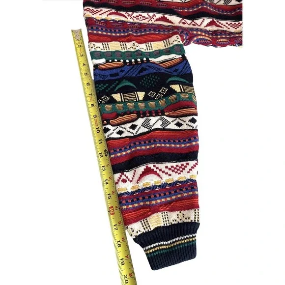 Vintage 90s Cotton Traders Coogi Style Colorful 3D Knit Crewneck Sweater Retro L - Picture 12 of 12
